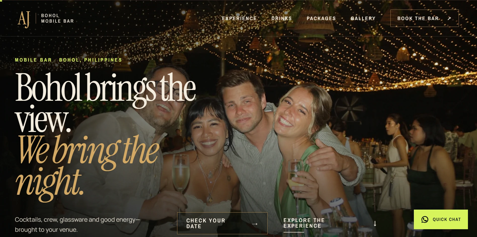 AJ Bohol Mobile Bar website home page
