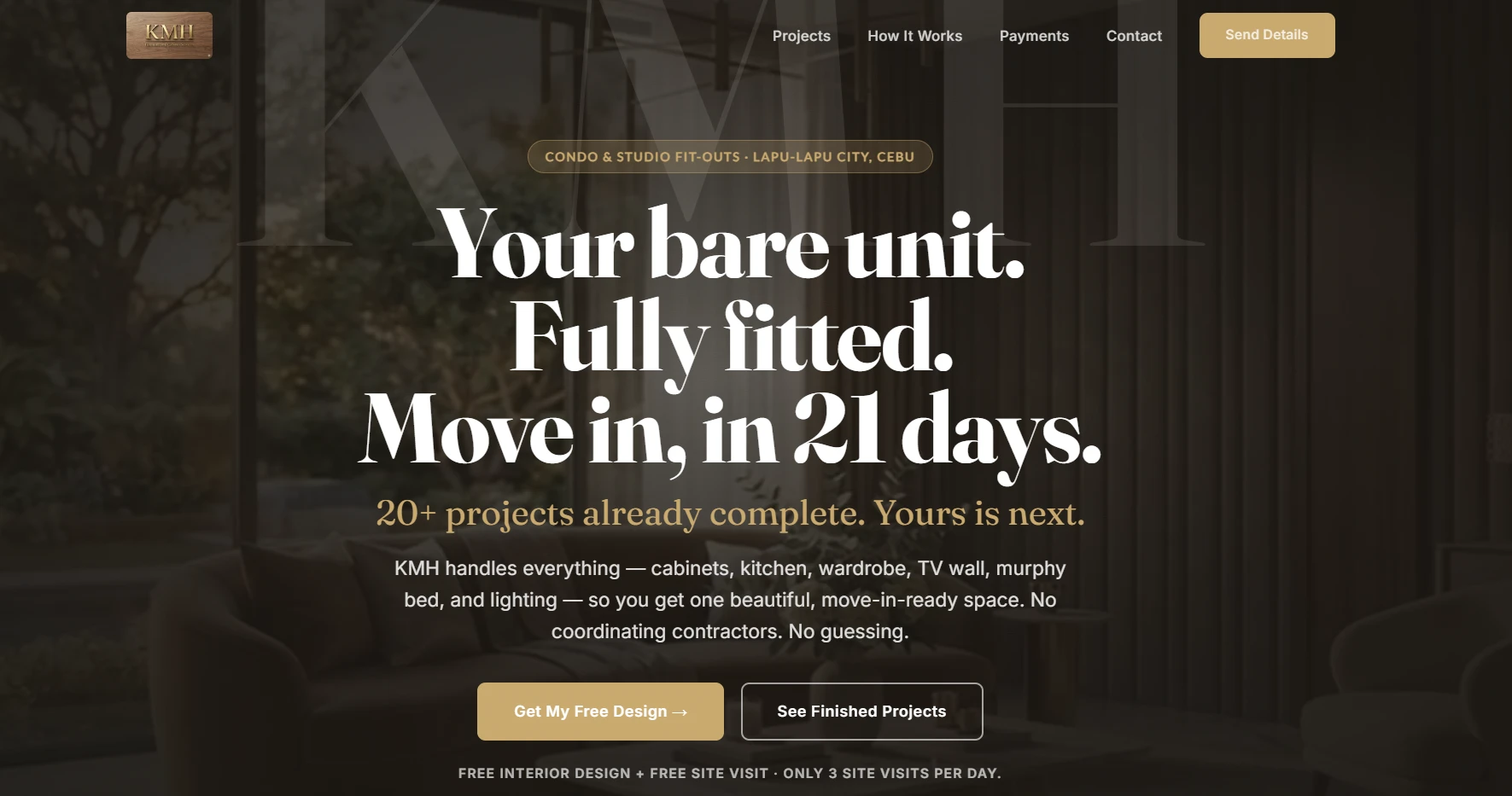 KMH Furniture and Cabinets website home page