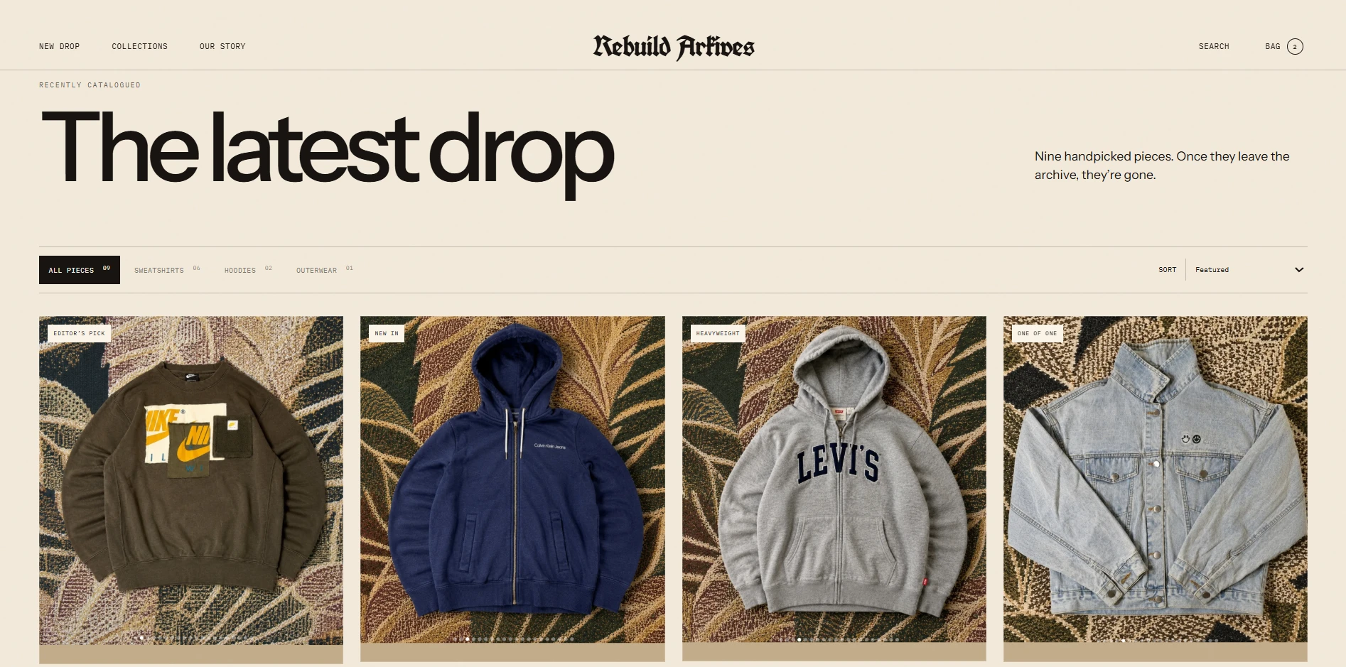 Rebuild Arkives vintage clothing website home page
