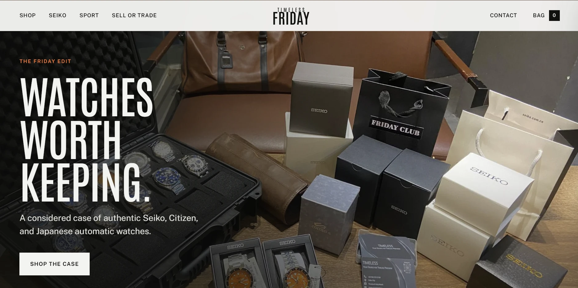 Timeless Friday watch shop website home page